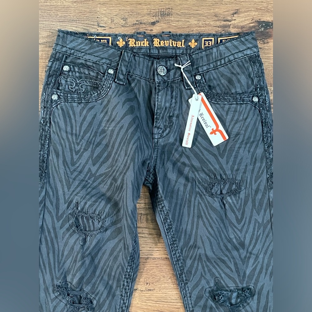 Rock Revival Sheffield Alternative Straight Distressed Jeans Black size W33xL33 - Picture 4 of 13